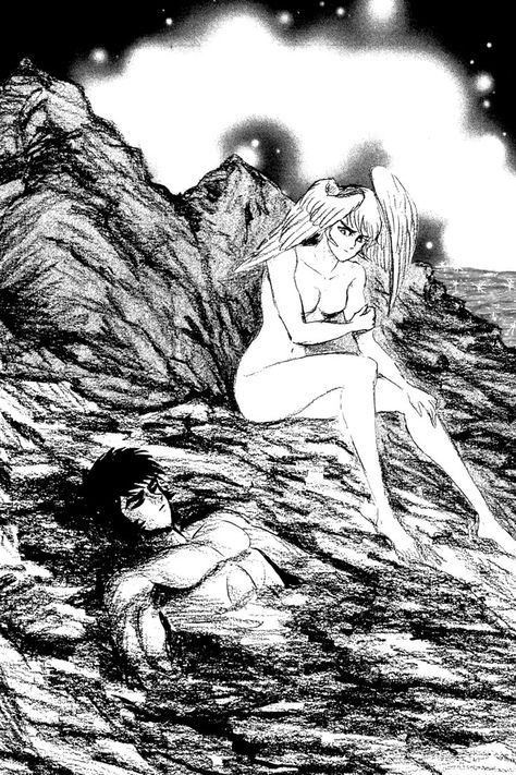 Manga panels from Devilman, where satan is seated next to akira Devilman Lady, Masaaki Yuasa, Ryo Asuka, Akira Fudo, Devil Man, Akira Manga, Cosplay Couple, Go Nagai, Star Wars Trooper