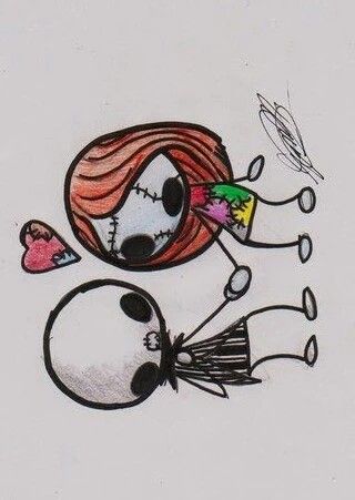 My rendition of Jack and Sally. .. Jack And Sally Easy Drawing, How To Draw Jack Skellington Easy, Jack And Sally Drawing Easy, Jack And Sally Drawing, Jack And Sally Quotes, Nightmare Before Christmas Quotes, Tim Burton Art Style, Jack Y Sally, Creepy Cute Aesthetic