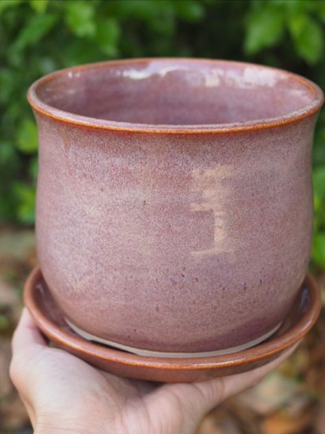 Handmade Ceramic Planters, Purple Mauve, Orange Tones, Hand Thrown Pottery, Ceramic Plant Pots, Reddish Orange, Thrown Pottery, Pottery Planters, Potters Wheel