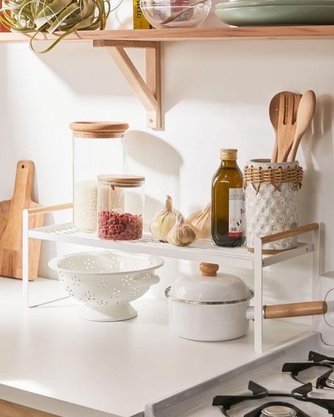 Urban Outfitters Home on Instagram: “We’ll know we've reached peak-adult when our kitchen set ups look like this #UOHome” Metal Kitchen Shelves, Countertop Shelf, Diy Kitchen Storage, Kitchen Shelf, Boho Kitchen, Metal Kitchen, Apartment Kitchen, Kitchen Rack, Kitchen Shelves