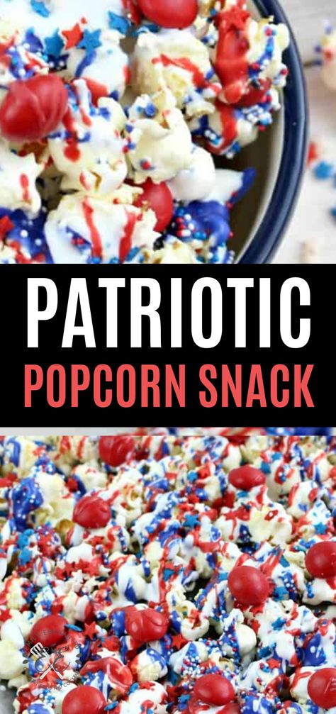 Candy Coated Popcorn Recipe, 4th Of July Popcorn, Popcorn Ad, Patriotic Popcorn, Patriotic Snacks, Patriotic Recipes, 4th July Food, Blue Popcorn, Cheddar Popcorn