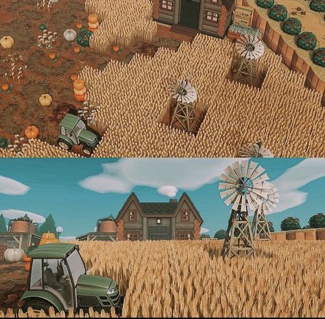 Country Animal Crossing Island, Acnh Hayride, Wheat Field Animal Crossing, Acnh Midwest, Animal Crossing Wheat Field, Acnh Country Theme, Acnh Wheat Field Ideas, Acnh Wheat Field, Fall Acnh