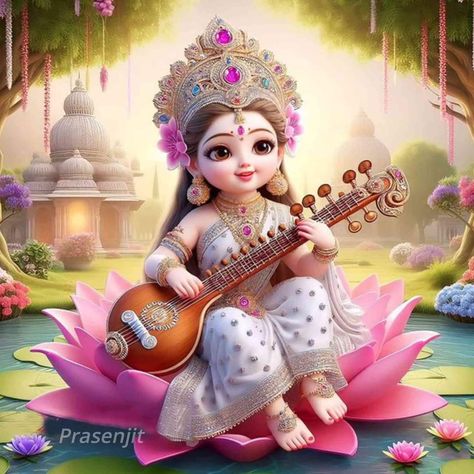 Saraswati Goddess Cute, Baby Radha Krishna Images, Saraswathi Devi, Gods Images, Saraswati Picture, Nav Durga, Saraswati Mata, Photos Of Ganesha, Maa Saraswati