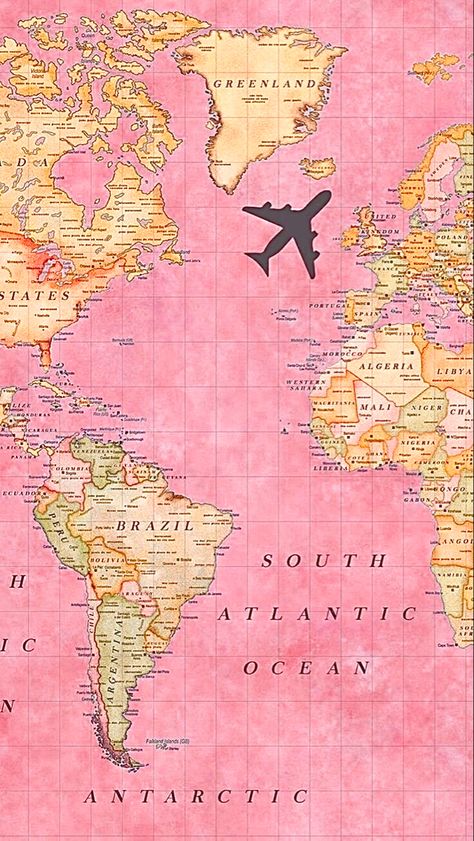 Pink Globe Wallpaper, Pink Map Aesthetic, Pink Map Wallpaper, Iphone Wallpaper Travel, Maps Aesthetic, Word Map, Travel Collage, Planner Art, Best Travel Quotes