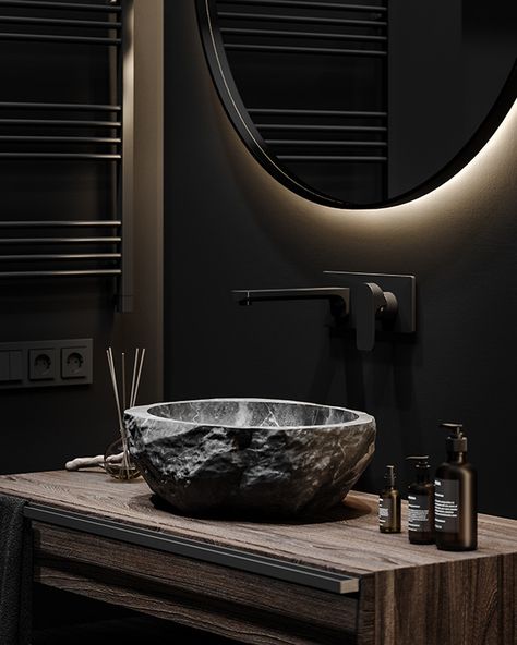 Back in Black on Behance Washroom Designs, Black Apartment, Modern Luxury Bathroom, Bathroom Design Black, Restroom Design, Apartment Projects, Modern Architects, Back In Black, Photography Architecture