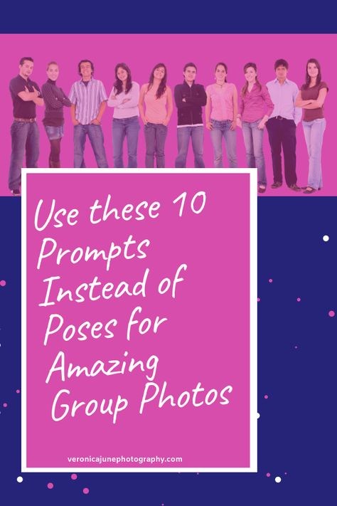 It can be intimidating to photograph a big crowd of people who are looking your way and waiting for direction. Try using these 10 simple prompts instead of poses for unbeatable results at your next group shoot! #veronicajunephotography #prompts #promptsinsteadofposes #prompting #grammawithacamera Poses For Family Pictures Group Shots, Class Picture Ideas Group Elementary, Fun Group Poses, Photography Prompts, Large Group Photos, Photography Topics, Group Shoot, Wedding Group Photos, Extended Family Photography