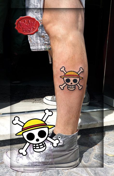 35 Awesome One Piece Tattoos For The Straw Hat Pirates! Anime Sleeve, Circus Tattoo, The Straw Hat Pirates, Hat Tattoo, Vegas Tattoo, One Piece Logo, Tattoo Anime, Pirate Tattoo, Straw Hat Pirates