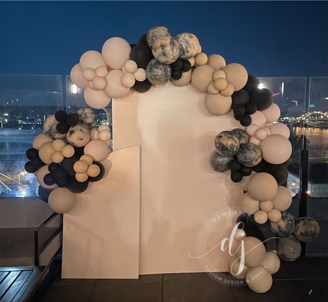 Mens Birthday Backdrop, Cream And Black Party Decor, Man Balloon Garland, Balloon Garland For Men, Cream Balloon Garland, Papas Birthday, 60th Birthday Ideas For Dad, Luxury Birthday Party, 40th Birthday Balloons