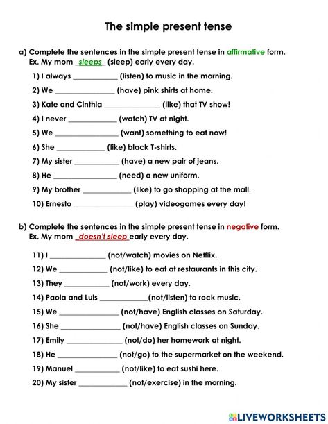 Simple Present Tense Negative Worksheets, Present Simple Negative Worksheets, Negative Form Worksheet, Present Simple Tense Worksheet, Simple Present Worksheet, Present Simple Exercises, Present Simple Negative, Present Tense Worksheets, Adult Worksheets