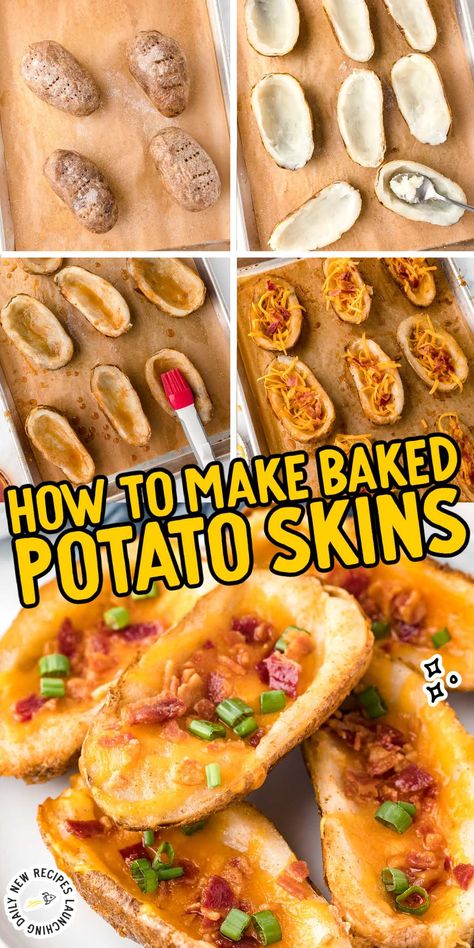 Baked Potato Skins Baked Potato Skins Easy, Texas Roadhouse Potato Skins, Homemade Potato Skins, Potato Skins Recipe, Crispy Potato Skins, Savory Bacon, Loaded Potato Skins, Baked Potato Skins, Potatoe Skins Recipe