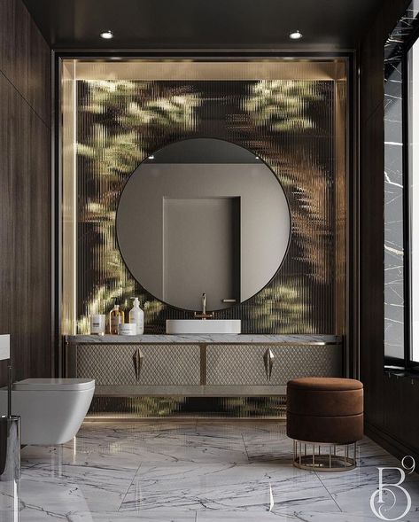 Luxury Powder Room Ideas, Bathroom Vanity Mirror Ideas, Luxury Powder Room, Unique Bathroom Design, Unique Bathroom Vanity, Modern Luxury Bathroom, Decorating Bathroom, Bathroom Decor Luxury, Washroom Design