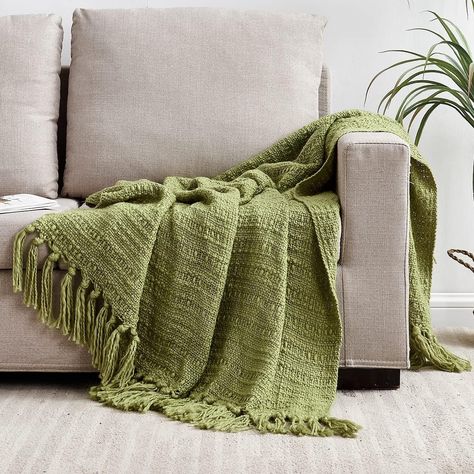 Amazon.com: HORIMOTE HOME Chunky Avocado Green Knitted Throw Blanket, Textured Basket Weave Pattern with Fringe, 50"x60" for Couch, Chair, Sofa & Bed - Chic Boho Style : Home & Kitchen Knitted Throw Blanket, Basket Weave Pattern, Green Couch, Chair Sofa Bed, Chic Bedding, Couch Chair, Couch Throws, Chair Sofa, Weave Pattern