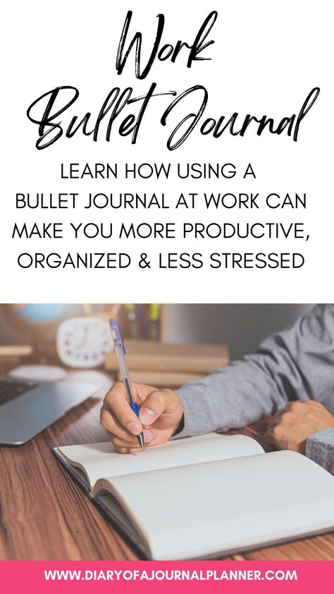 Learn how using a Bullet journal at work can make you more productive, organized & less stressed. Discover the best work Bullet Journal ideas and spreads. Perfect for Bujo pros and beginners. #bujo #bulletjournal #workplanner #workorganization #workproductivity #productivity #planning Work Bujo Ideas, Bujo For Work, Bullet Journal Ideas For Work, Work Journal Ideas, Bullet Journal Productivity, Work Bullet Journal, Work Bujo, Bullet Journal Project Planning, Bullet Journal For Work