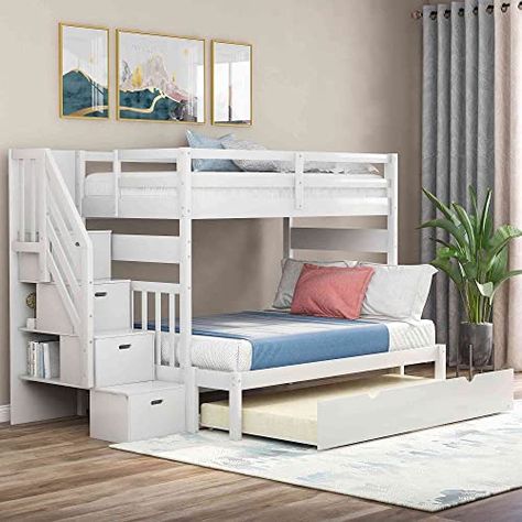 Twin Full Bunk Bed, Stairway Bunk Beds, Trundle Bed With Storage, Solid Wood Bunk Beds, Twin Over Full Bunk Bed, Wooden Bunk Beds, Wood Bunk Beds, Bunk Beds With Storage, Bunk Bed With Trundle