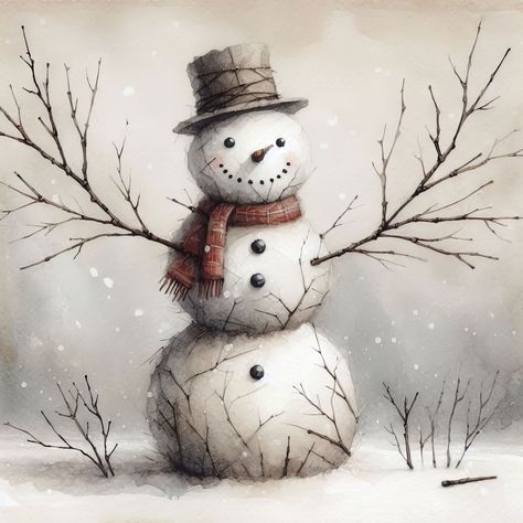 Snowman Looking Up, Snowman Pictures Image, Vintage Snowman Images, Cute Snowman Painting, Winter Scenes To Paint, Snowman Printables, Snowman Pictures, Images Noêl Vintages, Rustic Snowman