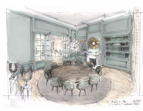 Go Behind the Scenes of Emily in Paris's Rome Locations – Frederic Magazine Interior Design Concept Sketch, Emily In Paris Office, Paris Interior Design, Design Concept Sketch, Paris Apartment Interiors, Paris Office, Paris Interiors, Gold Shelves, French Apartment