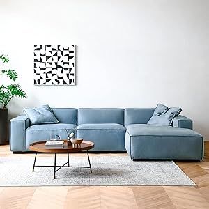 Acanva Modern L-Shaped Deep Sectional Sofa Furniture Set for Living Room Lounge, Minimalist Style Comfy Suedette Upholstery Corner Couch with Chaise, Blue Blue Sectional Couch, Lounge Minimalist, Deep Sectional Sofa, L Shaped Sofa Bed, Comfortable Sectional Sofa, Deep Sectional, Sofa And Armchair, Deep Seated Sofa, Blue Sectional