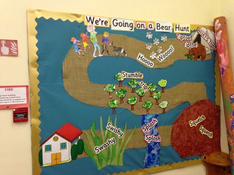 'We're Going on a Bear Hunt' Display Going On A Bear Hunt, Bear Hunt, Class Displays, Eyfs Activities, Nursery Activities, School Displays, Bear Theme, Teddy Bear Picnic, Camping Theme