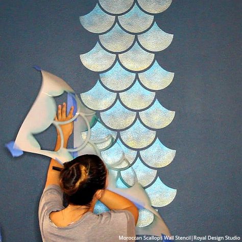 How to Stencil a Mermaid Fish Scales Wall - DIY Wallpaper Pattern – Royal Design Studio Stencils