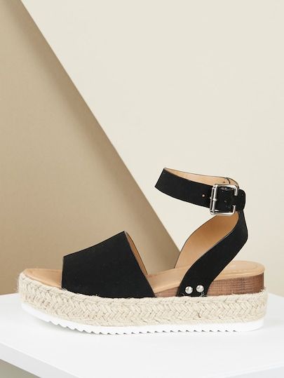 Zapatos | SHEIN ES Heeled Espadrilles, Espadrilles Style, Espadrilles Platform, Ankle Strap Wedges, Strap Wedge, Platform Wedge Sandals, Ankle Strap Heels, Peep Toe Heels, Wedge Espadrille