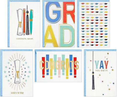 Amazon.com : Hallmark Graduation Cards Assortment, Colorful Congrats (36 Cards and Envelopes, 6 Designs) : Office Products Graduation Greeting Cards, Hallmark Greeting Cards, Graduation Greetings, Grad Cards, Congrats Card, Elements And Principles, Hallmark Cards, Graduation Cards, Office Products