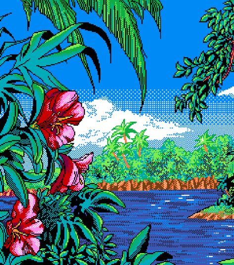 Pixel Art Landscape, Vaporwave Art, 8bit Art, Cool Pixel Art, Minecraft Pixel Art, Vaporwave Aesthetic, Tropical Art, Fun Time, Interesting Art