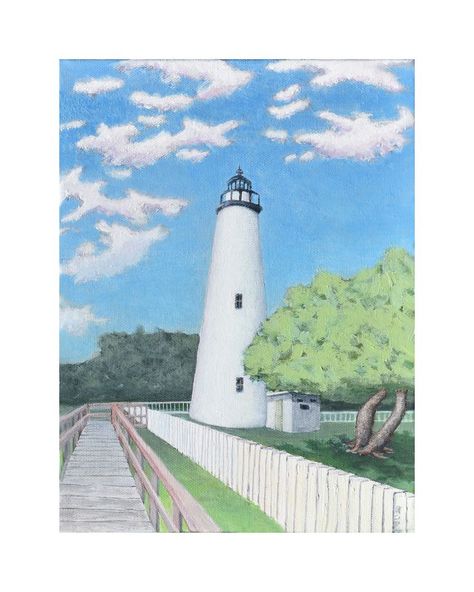 Ocracoke Lighthouse. Located on the tranquil island of Ocracoke, NC. part of the Outer Banks. Built in 1822. Ocracoke Lighthouse, Lighthouse Print, Ocracoke Island, Lighthouse Painting, Lighthouse Art, The Outer Banks, Wood Stand, Poplar Wood, Office Style