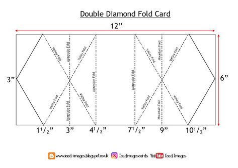 Diamond Fold Card, Folded Christmas Cards, Diamond Template, Butterfly Birthday Cards, Card Sketches Templates, Fancy Fold Card Tutorials, Tri Fold Cards, Card Making Templates, Card Folds