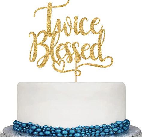 Amazon.com: Gold Glitter Twice Blessed Cake Topper - Twin Baby Shower Cake Topper - Oh Babies, Double the Love, Twins Birthday/Gender Reveal Party Decorations : Grocery & Gourmet Food Twin Cake Topper, Twin Baby Shower Cake, Twice Blessed, Creative Baby Shower Themes, Twins Cake, Love Twins, Creative Baby Shower, Twins Birthday, Baby Shower Cupcake Toppers