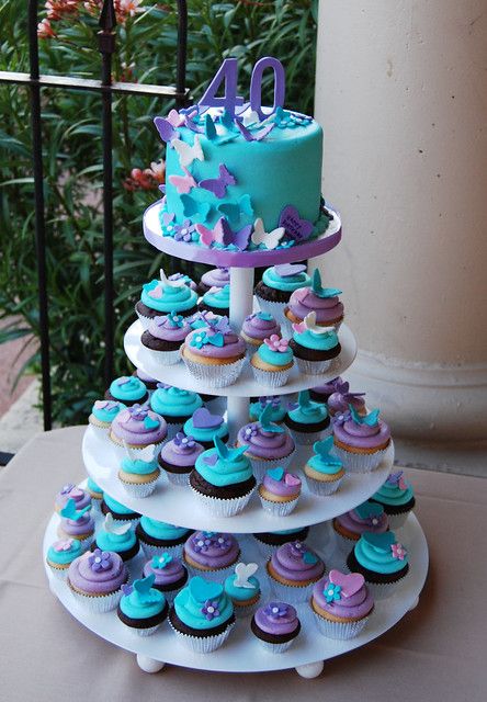 40th birthday purple turquoise and pink butterfly and hear… | Flickr Teal Cupcakes, Plum Purple Wedding, Purple Cupcakes, Purple Wedding Cakes, Purple Wedding Theme, Heart Cupcakes, Baby Shower Purple, Cake And Cupcakes, Cupcake Tower