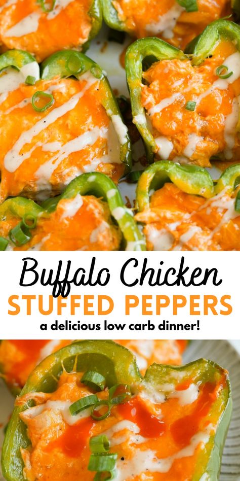 Franks Red Hot Buffalo Sauce, Buffalo Chicken Stuffed Peppers, Stuffed Bell Peppers Chicken, Shredded Rotisserie Chicken, Stuffed Peppers Healthy, Buffalo Chicken Recipes, Healthy Buffalo Chicken, Chicken Stuffed, Easy Dinner Recipe