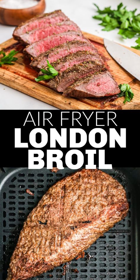 Air Fryer London Broil is a succulent cut of beef steak that has tons of flavor in every bite. The best part, this rich, savory dish comes out perfectly cooked every single time. London Broil Smoker Recipe, Air Fryer London Broil, Dinner Ideas Steak, Air Fryer Xl Recipes, Broil Recipes, London Broil Steak, Cooking London Broil, Broiled Steak, London Broil Recipes