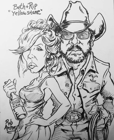 Yellowstone Fan Art, Yellowstone Drawing, Character Tattoos, Yellowstone Series, Dutton Ranch, Cartoon Character Tattoos, Barbie Stuff, Sketches Simple, Art Idea