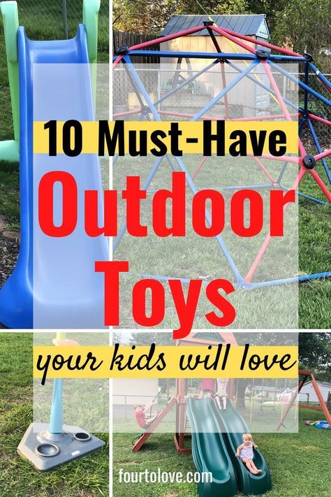 Can't go to the playground? Bring the playground to your house with these wonderful outdoor toys for kids! Click to see a list of outdoor toys for kids that should be in every backyard, including an amazing climbing dome! If you want to entertain your kids for hours in your backyard, click for this list of ten must-have outdoor toys for kids Backyard Toys For Kids, Outside Toys For Toddlers, Kids Garden Toys, Outside Toys For Kids, Diy Outdoor Toys, Climbing Dome, Outdoor Toys For Boys, Kids Outdoor Playground, Best Outdoor Toys