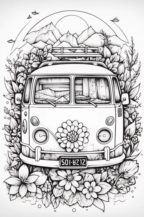 18 Free coloring page of campervan for adults and kids – Bujo Art Teenage Coloring Pages, Adult Coloring Book Pages Free Printable, Bujo Art, Colouring Sheets For Adults, Adult Colouring Printables, Farm Animal Coloring Pages, Kids Coloring Pages, Theme Nature, Adult Coloring Designs