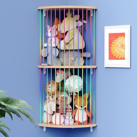 Basement Playroom Organization, Small Room Kids Ideas, Stuffed Animal Jail, Nursery Storage Organization, Kids Bedroom Toy Storage, Kids Room Toy Organization, Soft Toy Storage Ideas, Small Playroom Design, Stuffy Storage