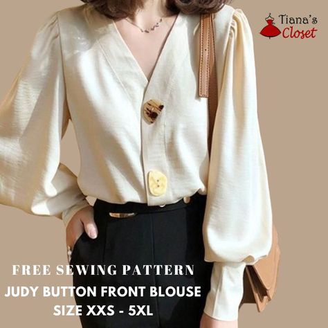 Judy button front blouse – free pdf sewing pattern – Tiana's Closet Sewing Patterns Button Up Shirt, Free Sewing Patterns 2023, Work Blouse Sewing Pattern, Named Clothing Patterns, Button Up Blouse Pattern, Free Button Up Shirt Pattern, Women’s Blouse Sewing Pattern, Women’s Blouse Patterns, Long Sleeves Tops For Women