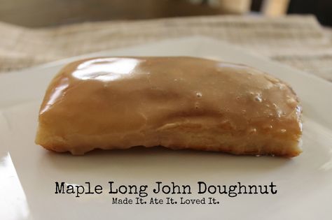 Happy National Doughnut Day!         To celebrate I have a recipe for maple long johns (which of course are one of my favorites!) These dou... Long John Doughnut Recipe, Maple Bars Recipe, Long John Donut, National Doughnut Day, Maple Bars, Homemade Donuts, Doughnut Recipe, Long John, Long Johns