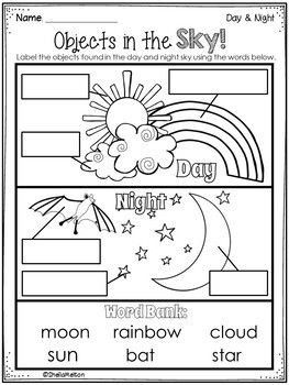 Day And Night Worksheets Kindergarten, Day And Night Worksheet, Kindergarten Goals, Shadow Activities, Color Worksheets For Preschool, Teacher Science, Geography For Kids, All About Me Preschool, Kindergarten Reading Activities