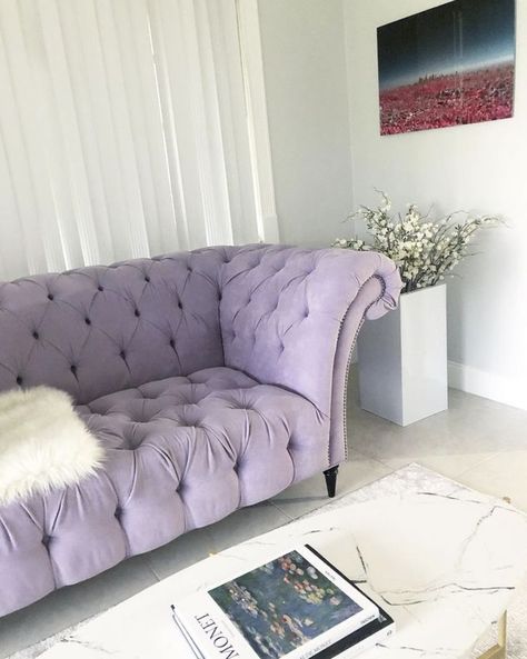 lavender sofa Lavender Sofa, Lavender Room Aesthetic, Lavender Bedroom, Lavender Room, Purple Living Room, Purple Home Decor, Esthetician Room, Purple Kitchen, Diy Room Decor For Teens