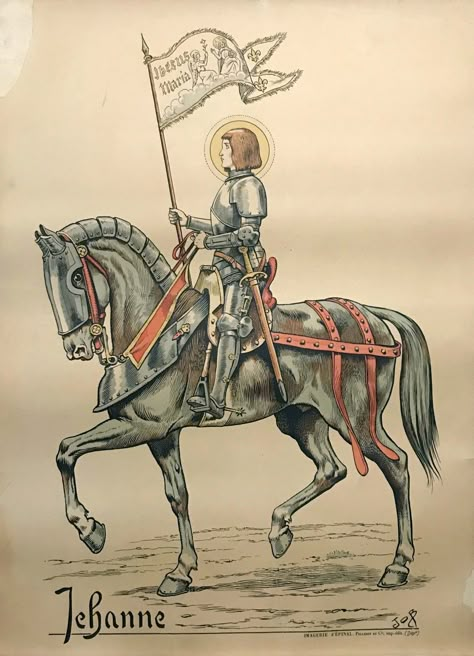 Joan Of Arc Armor, Jean Of Arc, Santa Joana D'arc, Medieval Tattoo, St Joan Of Arc, Saint Joan Of Arc, Vintage Holy Cards, Religious Imagery, Jeanne D'arc