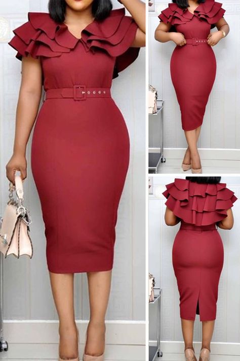 Fitted Knee-length Ruched Ruffle Dress, Chic Fitted Knee-length Ruffle Dress, Fitted Knee-length Off Shoulder Dress With Ruffles, Fitted Dress With Ruffles And 3/4 Sleeves, Fitted Off-shoulder Dress With Ruffle Hem, Corporate Dress, Womens Sheath Dress, Scuba Dress, Women Bodycon Dress