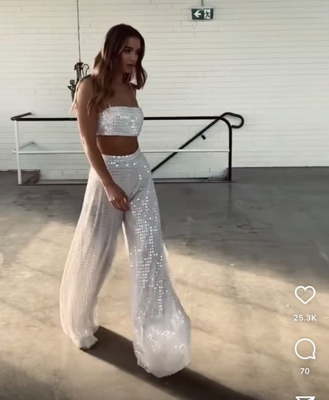 White Sparkly Two Piece Set, White Sequin Two Piece Set, 21st Birthday Outfits Sparkle, 2 Piece Sparkly Outfit, Sparkly White Bachelorette Outfit, Taylor Swift Concert Outfit Sparkly, Two Piece Sparkle Outfit, Sparkly Set Outfit, Eras Tour Outfit Ideas Sparkly