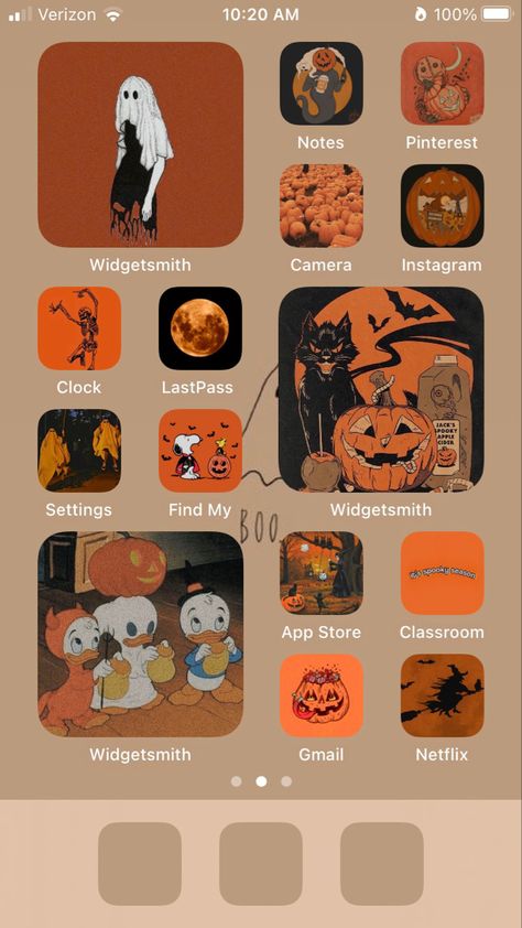 Halloween Aesthetic Phone Icons, Aesthetic Halloween Iphone Layout, Iphone Themes Halloween, Orange Ghost Aesthetic, Halloween Ios Aesthetic, Ios Wallpaper Halloween, Widget Iphone Aesthetic Halloween, Cute Fall Wallpaper Aesthetic Halloween, Ios 16 Wallpaper Aesthetic Halloween