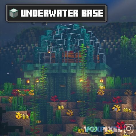 Underwater City Minecraft, Minecraft Mermaid Cove, Underwater Minecraft Base, Minecraft Underwater House, Minecraft Underwater, Casa Minecraft, Minecraft Base, Minecraft Kingdom, Minecraft Steampunk