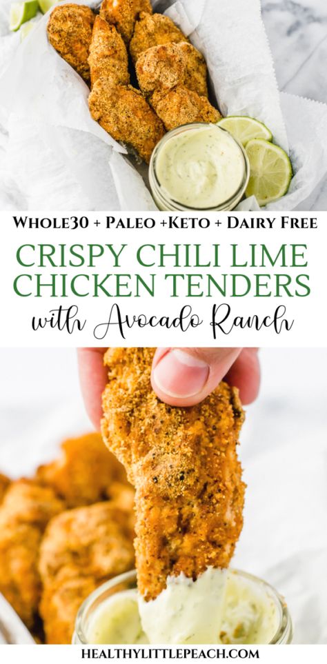 Chili Lime Chicken, Air Fryer Chicken Tenders, Crispy Chicken Tenders, Avocado Ranch, Whole30 Keto, Cheap Recipes, Keto Paleo, Dinner Healthy, Chili Lime