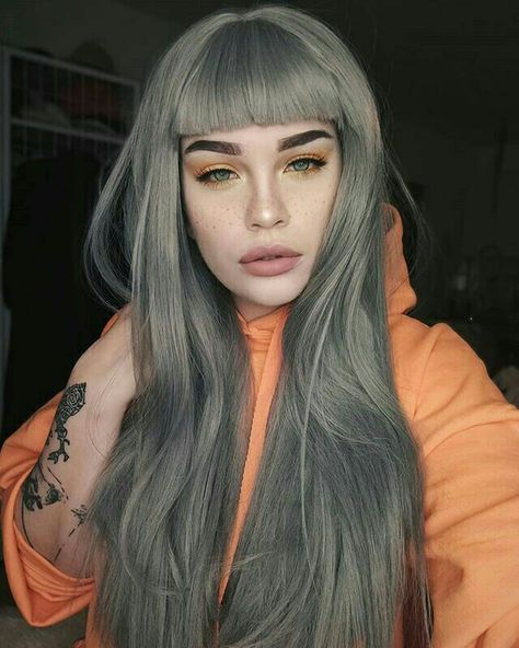 Grey Green Hair, Green Grey Hair, Extreme Hair Colors, Green Hair Dye, Up Hairdos, Grey Hair Dye, Silver Blonde, Kawaii Hairstyles, Dark Blonde Hair