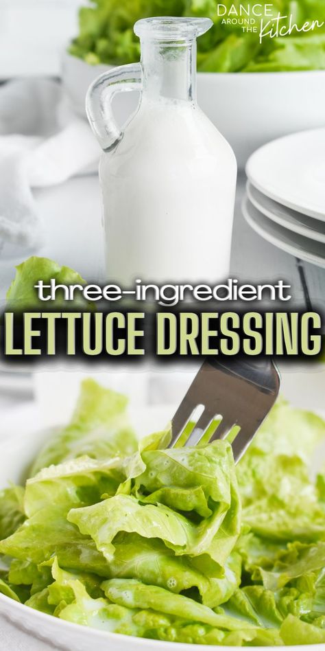 garden lettuce dressing and some salad on a fork Cream Dressing For Garden Lettuce, Fresh Garden Lettuce Salad Recipes, Lettuce Salad Dressing Recipes, Dressing For Romaine Lettuce, Dressing For Lettuce Salad, Lettuce Dressing Recipe, Butter Lettuce Salad Dressing, Garden Lettuce Recipes, Creamed Lettuce Recipe