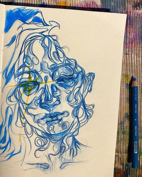 Other • Instagram Color Line Art, Colored Pencils Drawing, Journal Drawings, Blue Sketch, Drawing Colorful, Colored Pencil Art, Blue Drawings, Arte Punk, Pen Art Drawings