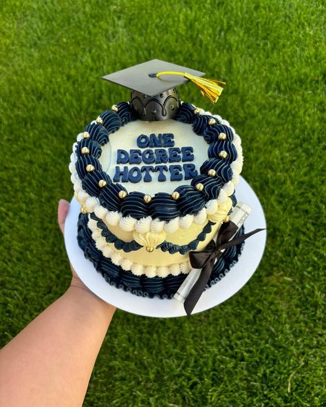 One degree hotter 🔥 Shown is a 6” chocolate cake with chocolate ganache filling 🍫 #idahofalls #idahofallscakes #vintagecake #graduationcake #buttercreamcake #lambethcake One Degree Hotter Cake, Degree Cake, One Degree Hotter, Chocolate Cake With Chocolate Ganache, Cake With Chocolate Ganache, Grad Cake, Ganache Filling, Chocolate Ganache Filling, Vintage Cakes